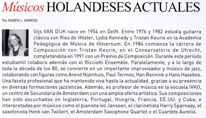 Dutch composer Gijs van Dijk, Spanish biography May 2009