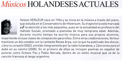 Dutch composer Heleen Verleur, Spanish biography May 2009