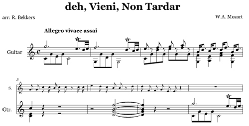 deh, Vieni, Non Tardar by Mozart, arranged by Robert Bekkers for guitar and voice deh, Vieni, Non Tardar by Mozart, arranged by Robert Bekkers for guitar and voice