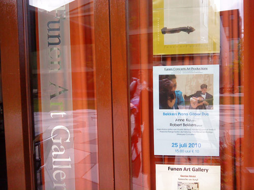 Glass display at Funen Concerts Art Productions, Amsterdam