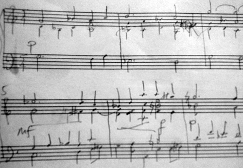 Pencilled notes for piano solo from 2nd piano duet of Henk Alkema