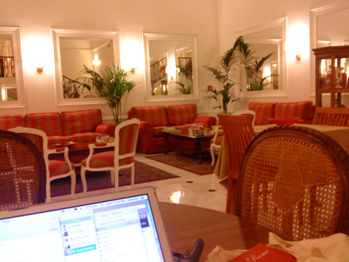 The mirrored hall where I am typing this blog in Rome