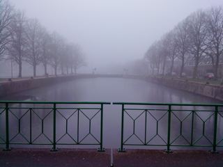 Canal in front in winter