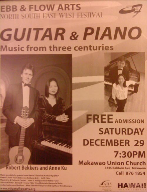 Bekkers Piano Guitar Duo concert at Makawao Union Church, December 2007 Bekkers Piano Guitar Duo concert at Makawao Union Church, December 2007